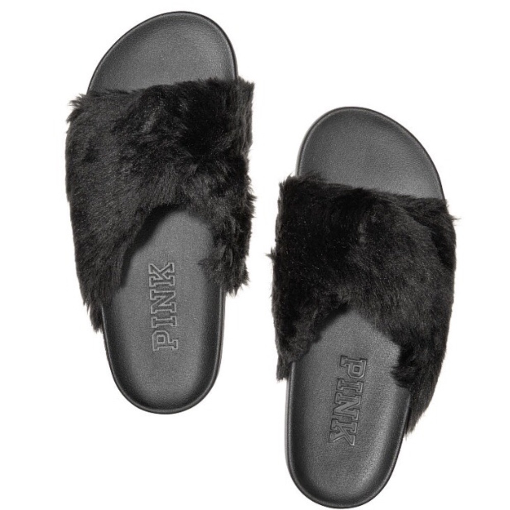 VS Pink black Crisscross slides